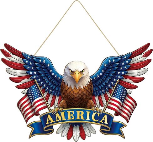 250 Anniversary 4th of July Decoration Door Wreath for Front Door Sign Patriotic Eagle Wall Signs 250 Years of Freedom 1776-2026,Independence Day Patriotic Day Wreath Memorial Day Hanging for Home in Kuwait