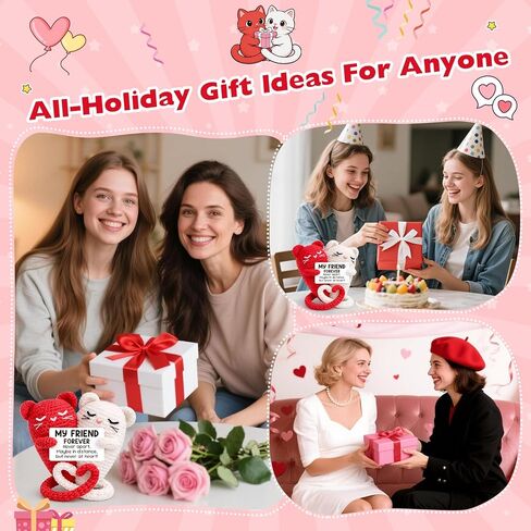 Busy Gaming Life Mothers Day Long Distance Friendship Birthday Gifts for Women Best Friend, Handcrafted Crochet Hugging Cats Keepsake, Moving Away Farewell Present for BFF Coworkers in Saudi Arabia