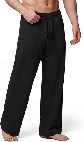 Men's Cotton Yoga Baggy Sweatpants Lounge Open Bottom Straight Leg Gym Workout Casual Lightweight Pants Pockets in Saudi Arabia