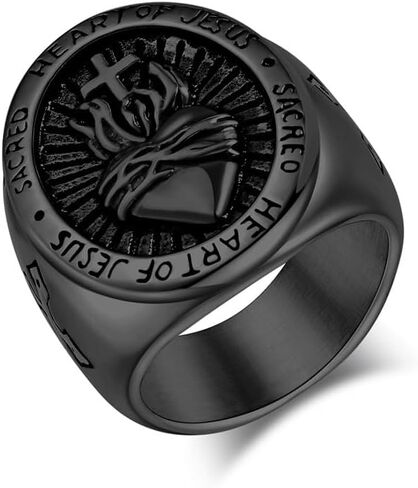 Kemstone Men’s Stainless Steel Sacred Heart Ring – Gothic Cross Design, Vintage Jewelry in Saudi Arabia