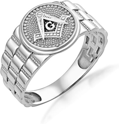 Claddagh Gold Men's .925 Sterling Silver 3.5mm Freemason Square and Compass Masonic Signet Ring | Available in Sizes 6-16 in Kuwait