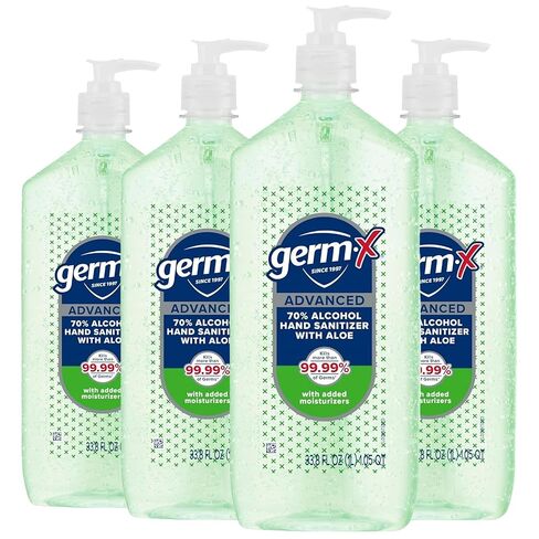 Germ-X Advanced Hand Sanitizer with Aloe and Vitamin E, 1 Liter (Pack of 4), Less Drying Moisturizing Gel, No Rinse Formula, Pump Bottle in Saudi Arabia