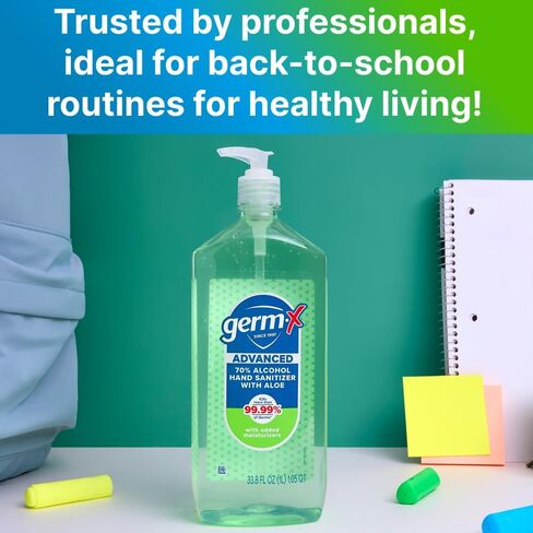 Germ-X Advanced Hand Sanitizer with Aloe and Vitamin E, 1 Liter (Pack of 4), Less Drying Moisturizing Gel, No Rinse Formula, Pump Bottle in Saudi Arabia
