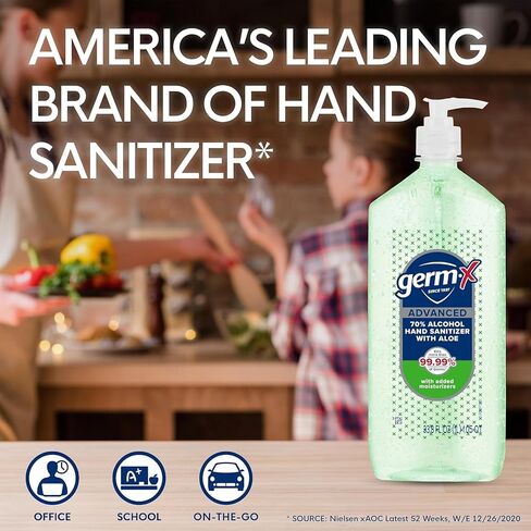 Germ-X Advanced Hand Sanitizer with Aloe and Vitamin E, 1 Liter (Pack of 4), Less Drying Moisturizing Gel, No Rinse Formula, Pump Bottle in Saudi Arabia