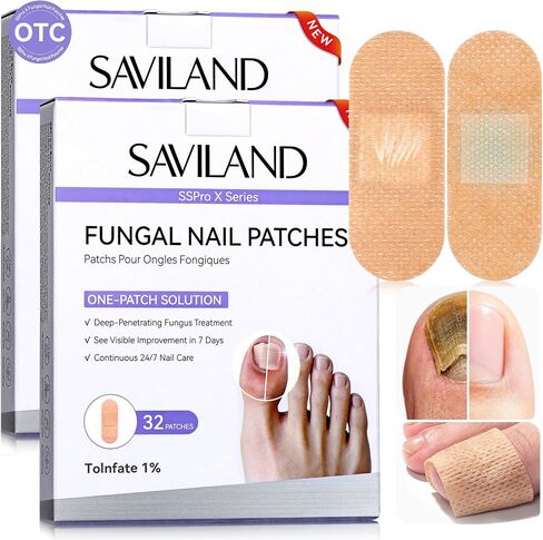 SAVILAND Fungal Nail Patches 32 PCS FSA-HSA Extra Strength: 8H Overnight Repair 1% Tolnaftate Toenail Treatment Nighttime Nail Renewal Restores Damaged Nails Discolored Thick Yellow in Saudi Arabia