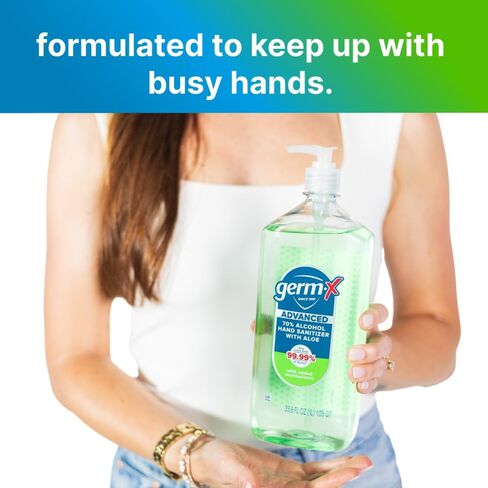 Germ-X Advanced Hand Sanitizer with Aloe and Vitamin E, 1 Liter (Pack of 4), Less Drying Moisturizing Gel, No Rinse Formula, Pump Bottle in Saudi Arabia