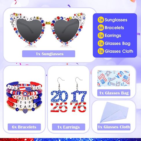 إكسسوارات الرابع من يوليو للنساء ، النظارات الشمسية الوطنية للقلب ، إمدادات حفلات يوم الاستقلال ، تفضل الزخارف in Kuwait