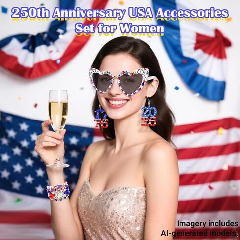 إكسسوارات الرابع من يوليو للنساء ، النظارات الشمسية الوطنية للقلب ، إمدادات حفلات يوم الاستقلال ، تفضل الزخارف in Kuwait