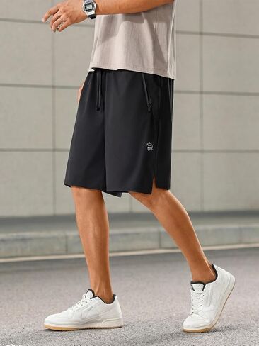 Mens Athletic Workout Shorts, Lightweight Quick Dry Sports Shorts with 2 Zipper Pockets, Outdoor Wear for Hiking in Kuwait