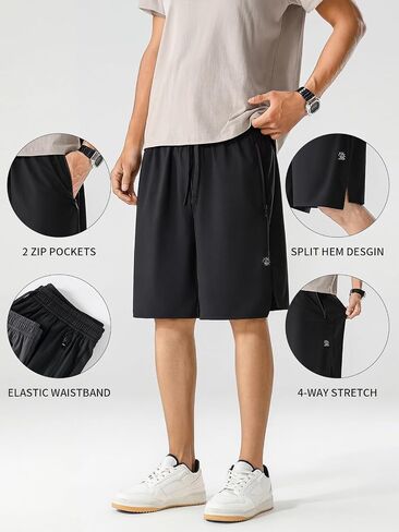 Mens Athletic Workout Shorts, Lightweight Quick Dry Sports Shorts with 2 Zipper Pockets, Outdoor Wear for Hiking in Kuwait