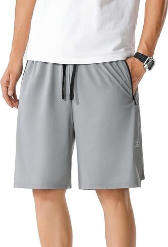 Mens Athletic Workout Shorts, Lightweight Quick Dry Sports Shorts with 2 Zipper Pockets, Outdoor Wear for Hiking in Kuwait