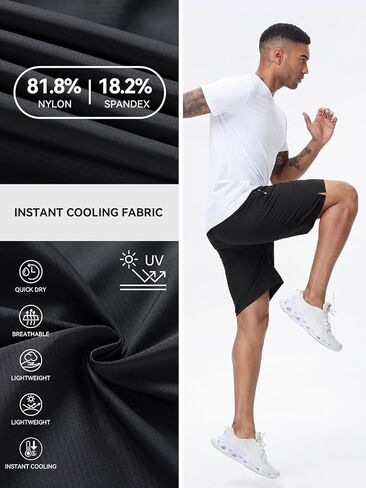 Mens Athletic Workout Shorts, Lightweight Quick Dry Sports Shorts with 2 Zipper Pockets, Outdoor Wear for Hiking in Kuwait