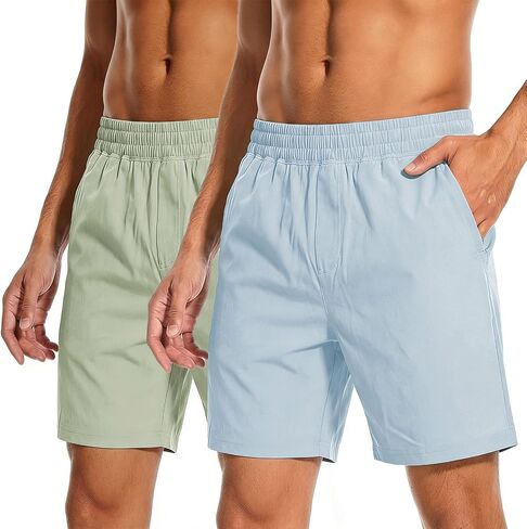 2 Pack Men's Athletic Running Shorts Quick Dry Workout Gym Shorts with Zipper Pockets Adjustable Drawstring in Kuwait