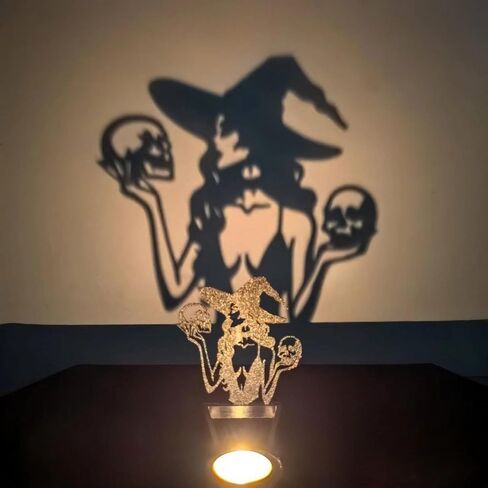 Halloween Witch Shadow Candles Holder,Funny Halloween Shadow Candlestick Decorations,Vintage Tea Light Scary Decorations for Home Party Indoor,Black Witch,1 Piece in Saudi Arabia