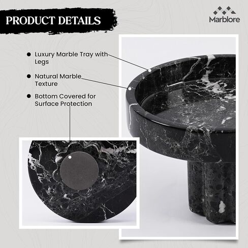 Marble Tray with Legs 6" Dia x 4" H, Black Zebra Round Stone Vanity Tray for Perfume Jewelry & Makeup Decorative Countertop Organizer for Bathroom and Mothers Day Home Decor in Kuwait