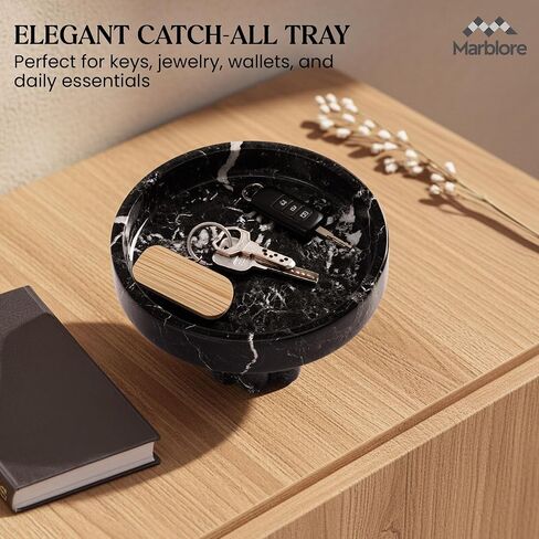 Marble Tray with Legs 6" Dia x 4" H, Black Zebra Round Stone Vanity Tray for Perfume Jewelry & Makeup Decorative Countertop Organizer for Bathroom and Mothers Day Home Decor in Kuwait