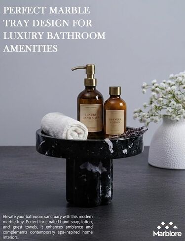 Marble Tray with Legs 6" Dia x 4" H, Black Zebra Round Stone Vanity Tray for Perfume Jewelry & Makeup Decorative Countertop Organizer for Bathroom and Mothers Day Home Decor in Kuwait