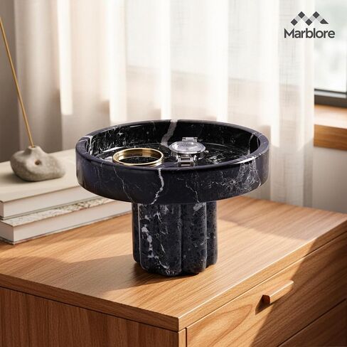 Marble Tray with Legs 6" Dia x 4" H, Black Zebra Round Stone Vanity Tray for Perfume Jewelry & Makeup Decorative Countertop Organizer for Bathroom and Mothers Day Home Decor in Kuwait