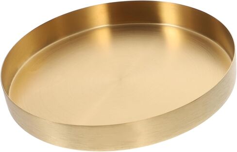 PartyKindom Modern Round Metal Storage Tray 7.87 Inch Gold Decorative Serving Tray for Jewelry Makeup Organizer Coffee Table Display in Kuwait