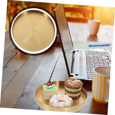 PartyKindom Modern Round Metal Storage Tray 7.87 Inch Gold Decorative Serving Tray for Jewelry Makeup Organizer Coffee Table Display in Kuwait