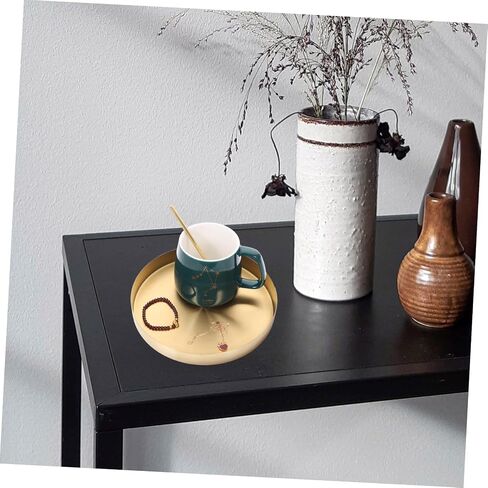 PartyKindom Modern Round Metal Storage Tray 7.87 Inch Gold Decorative Serving Tray for Jewelry Makeup Organizer Coffee Table Display in Kuwait