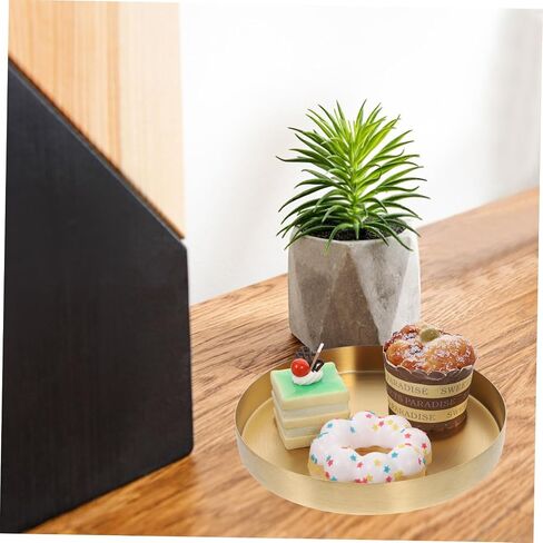 PartyKindom Modern Round Metal Storage Tray 7.87 Inch Gold Decorative Serving Tray for Jewelry Makeup Organizer Coffee Table Display in Kuwait
