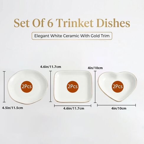 6 Pcs Ceramic Jewelry Tray, Decorative Trinket Dish for Jewelry Storage, Bridal Shower, Weddings, Birthdays Gifts (Assorted Sizes 4-4.6 Inch, White) in Saudi Arabia