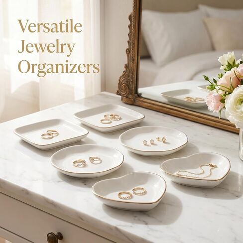6 Pcs Ceramic Jewelry Tray, Decorative Trinket Dish for Jewelry Storage, Bridal Shower, Weddings, Birthdays Gifts (Assorted Sizes 4-4.6 Inch, White) in Saudi Arabia