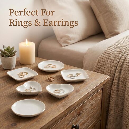 6 Pcs Ceramic Jewelry Tray, Decorative Trinket Dish for Jewelry Storage, Bridal Shower, Weddings, Birthdays Gifts (Assorted Sizes 4-4.6 Inch, White) in Saudi Arabia