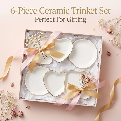 6 Pcs Ceramic Jewelry Tray, Decorative Trinket Dish for Jewelry Storage, Bridal Shower, Weddings, Birthdays Gifts (Assorted Sizes 4-4.6 Inch, White) in Saudi Arabia