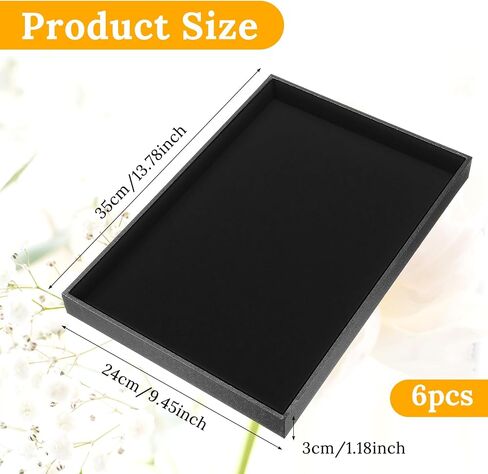 6 Pcs Velvet Stackable Jewelry Tray Showcase Display, Jewelry Organizer Tray Bracelet Ring Earring Necklace Organizer Empty Plate for Drawers Countertop, Black in Kuwait