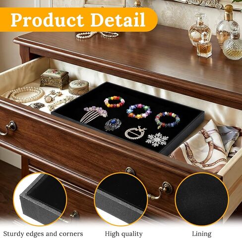 6 Pcs Velvet Stackable Jewelry Tray Showcase Display, Jewelry Organizer Tray Bracelet Ring Earring Necklace Organizer Empty Plate for Drawers Countertop, Black in Kuwait