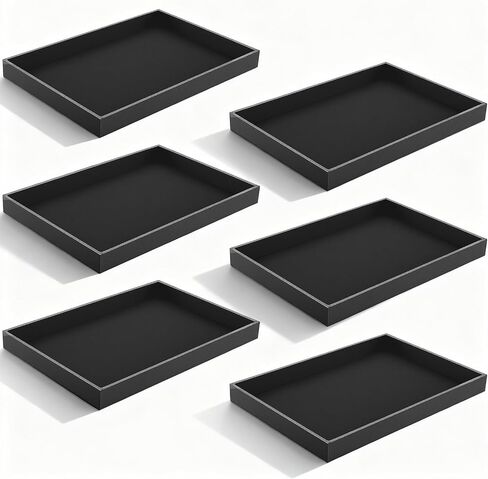 6 Pcs Velvet Stackable Jewelry Tray Showcase Display, Jewelry Organizer Tray Bracelet Ring Earring Necklace Organizer Empty Plate for Drawers Countertop, Black in Kuwait