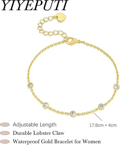 Gold Bracelets for Women 14K Gold Bracelets for Women Link Bracelet for Womens Blend of Elegance and Simplicity Cubic Zirconia Bracelet for Womens Adjustable Size (7-8.6) Inches in Saudi Arabia