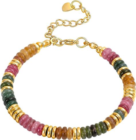 18K Gold Plated Adjustable Stackable Beaded Bracelets for Women Teen Girls Stainless Steel Natural Stone Non Tarnish Waterproof Handmade Link Bracelets for Mother Daughter Auntie Best Friends Sister in Saudi Arabia