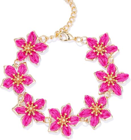 FANCY SHINY Boho Raffia Flower Bracelets Cute Beach Summer Jewelry Tropical Vacation Outfits for Women in Saudi Arabia