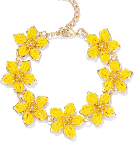 FANCY SHINY Boho Raffia Flower Bracelets Cute Beach Summer Jewelry Tropical Vacation Outfits for Women in Saudi Arabia