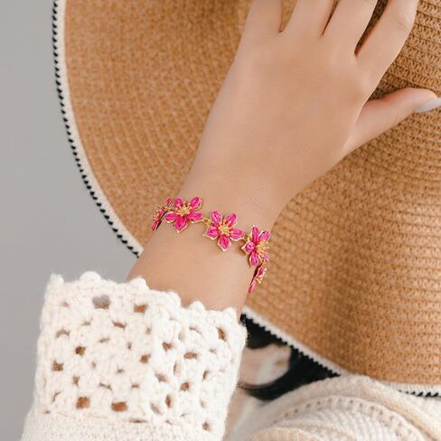 FANCY SHINY Boho Raffia Flower Bracelets Cute Beach Summer Jewelry Tropical Vacation Outfits for Women in Saudi Arabia