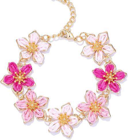 FANCY SHINY Boho Raffia Flower Bracelets Cute Beach Summer Jewelry Tropical Vacation Outfits for Women in Saudi Arabia