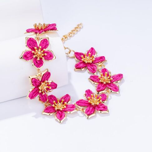 FANCY SHINY Boho Raffia Flower Bracelets Cute Beach Summer Jewelry Tropical Vacation Outfits for Women in Saudi Arabia