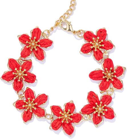 FANCY SHINY Boho Raffia Flower Bracelets Cute Beach Summer Jewelry Tropical Vacation Outfits for Women in Saudi Arabia