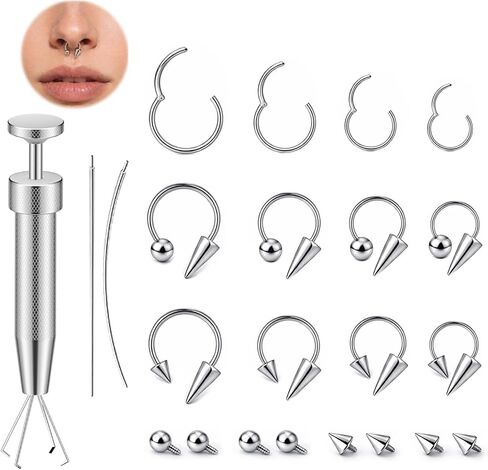 12PCS 16G 18G Septum Nose Rings & Nose Hoops Set with Insertion Tool, Hypoallergenic 316L Surgical Steel Horseshoe Rings with Ball & Spike Ends, for Nose Eyebrow Lip Cartilage Helix Tragus Earrings Piercing Jewelry 6/8/10/12MM - Replacement Balls 4mm in Saudi Arabia