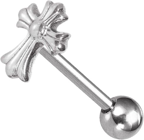 14G Stainless Steel Cross Tongue Rings for Women Men Vintage Silver Cross Tongue Stud Ring Straight Barbell Tongue Piercing Jewelry 16mm in Kuwait