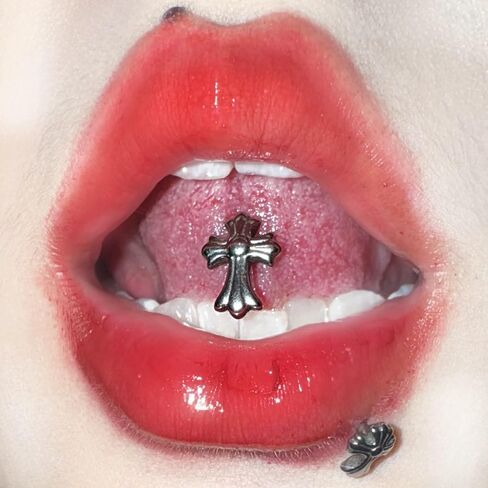 14G Stainless Steel Cross Tongue Rings for Women Men Vintage Silver Cross Tongue Stud Ring Straight Barbell Tongue Piercing Jewelry 16mm in Kuwait