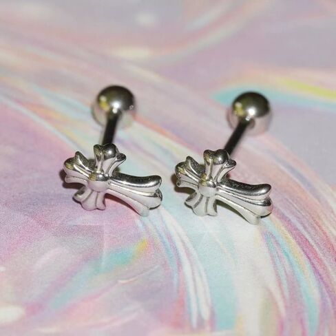 14G Stainless Steel Cross Tongue Rings for Women Men Vintage Silver Cross Tongue Stud Ring Straight Barbell Tongue Piercing Jewelry 16mm in Kuwait