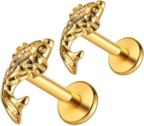 1 Pair ASTM F136 Titanium 16G Fish 2# Threadless Flatback Piercing Ear Stud for Nose, Labret, Tragus, Helix, Conch with Post- Cartilage Earring Body Piercing Jewelry in Saudi Arabia