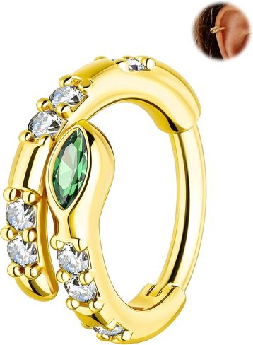 yehoseen 16G الأفعى الحلزون هوب القرط 316L الجراحية الصلب محارة اللولب ثقب المجوهرات 8MM محارة هوب الذهب الرخ القرط الزمرد الأخضر Daith ثقب المجوهرات للنساء in Kuwait