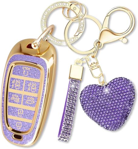 Fit for Hyundai Key Fob Cover with Diamond Keychain, Compatible with Hyundai 2024 2023 2022 Sonata Santa Fe Nexo Tucson Palisade Smart Key Protector for Women (7 Buttons, Pink) in Saudi Arabia