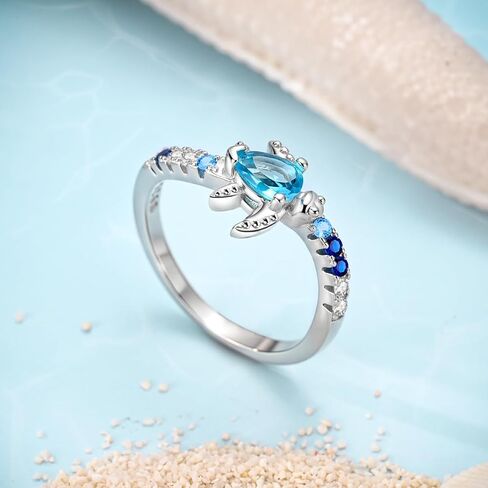Hapour S925 Sterling Silver Sea Turtle Ring with CZ Stones Unique Statement Band Trendy Jewelry Gifts for Women Teens Ring Size 6-9 in Kuwait