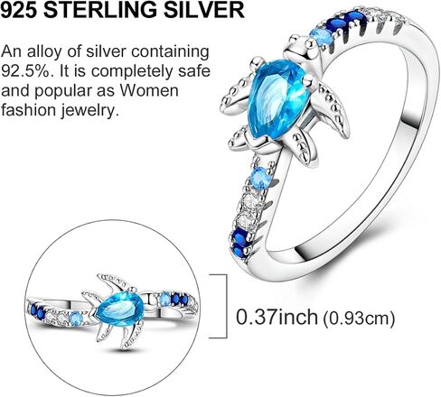 Hapour S925 Sterling Silver Sea Turtle Ring with CZ Stones Unique Statement Band Trendy Jewelry Gifts for Women Teens Ring Size 6-9 in Kuwait